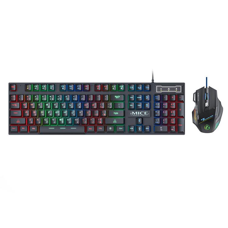 iMICE AN-300 Arabic Floating Keycaps Rainbow Backlight Wired Keyboard Mouse Set - Wired Keyboard by iMICE | Online Shopping UK | buy2fix