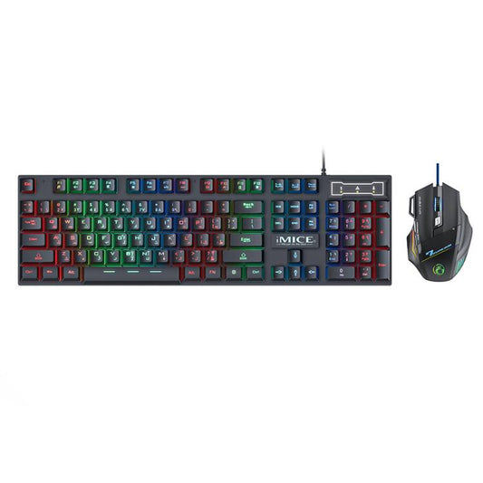 iMICE AN-300 Arabic Floating Keycaps Rainbow Backlight Wired Keyboard Mouse Set - Wired Keyboard by iMICE | Online Shopping UK | buy2fix