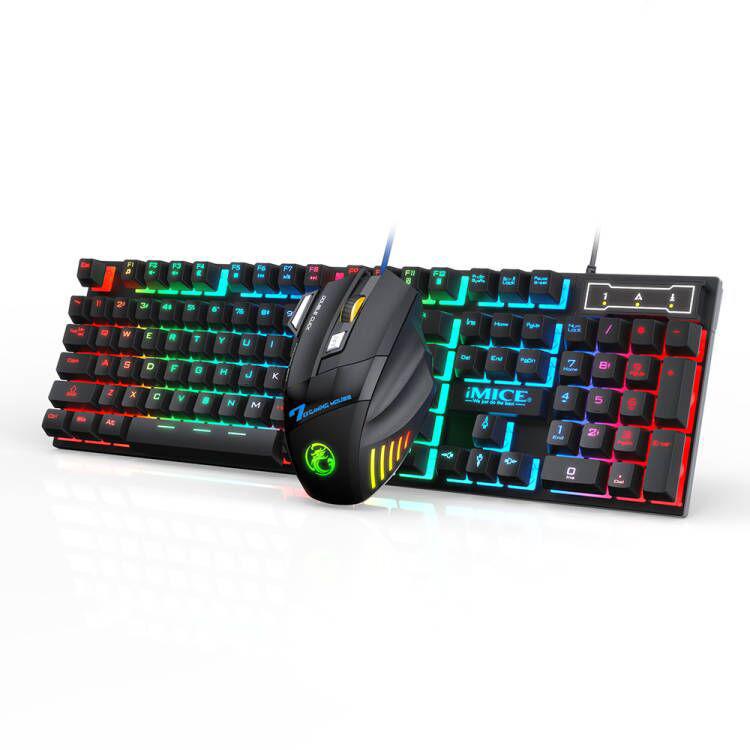 iMICE AN-300 English Floating Keycaps Rainbow Backlight Wired Keyboard Mouse Set - Wired Keyboard by iMICE | Online Shopping UK | buy2fix