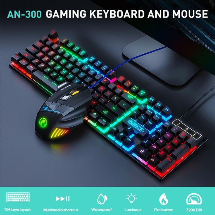 iMICE AN-300 English Floating Keycaps Rainbow Backlight Wired Keyboard Mouse Set - Wired Keyboard by iMICE | Online Shopping UK | buy2fix