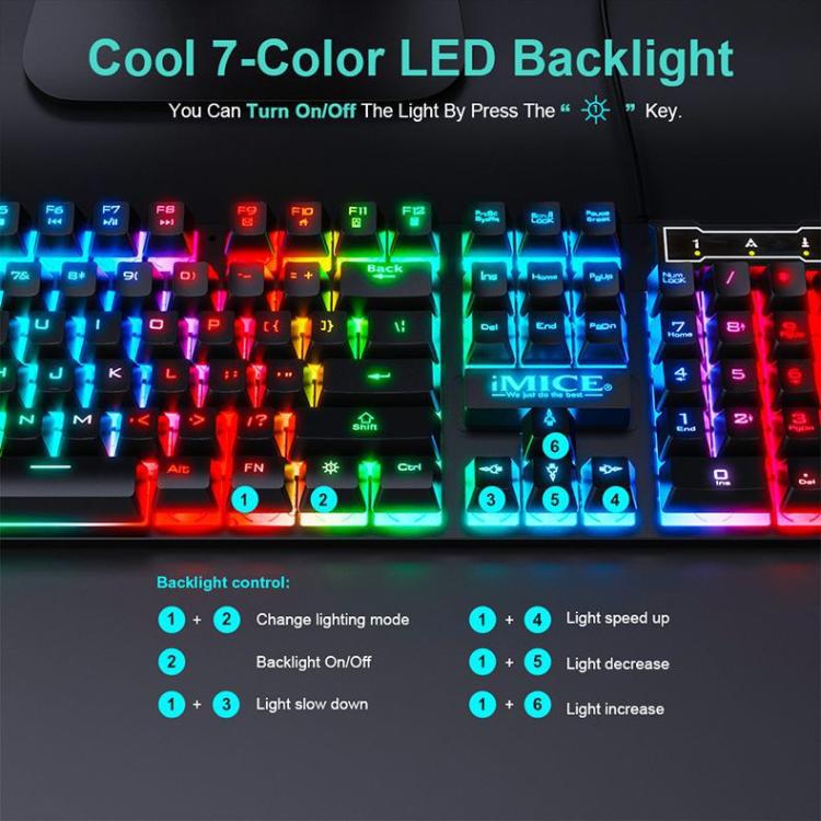 iMICE AN-300 Arabic Floating Keycaps Rainbow Backlight Wired Keyboard Mouse Set - Wired Keyboard by iMICE | Online Shopping UK | buy2fix
