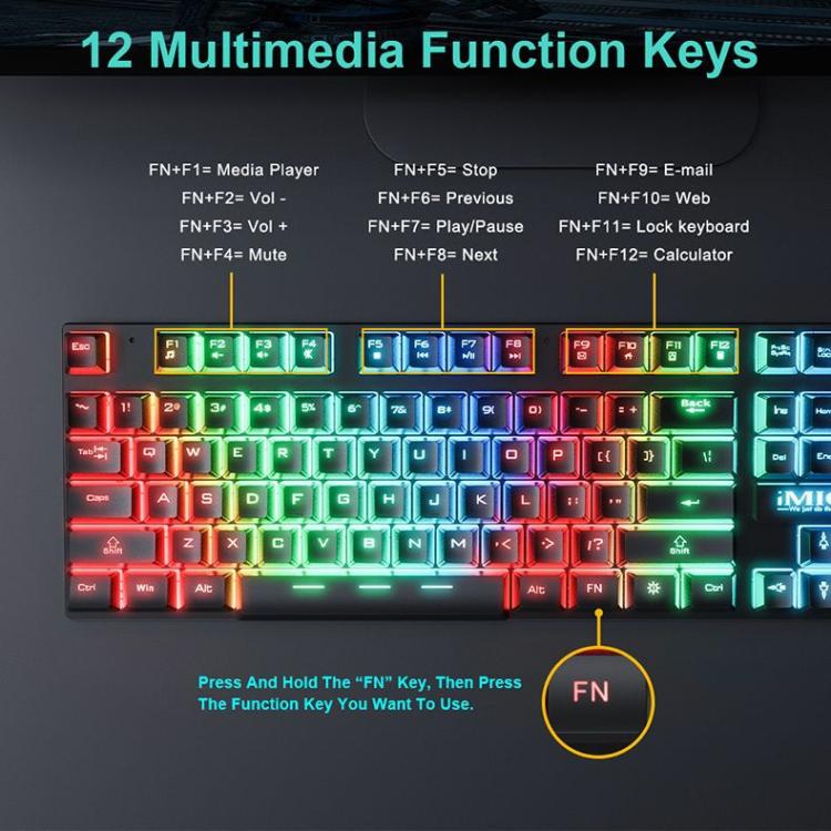 iMICE AN-300 English Floating Keycaps Rainbow Backlight Wired Keyboard Mouse Set - Wired Keyboard by iMICE | Online Shopping UK | buy2fix