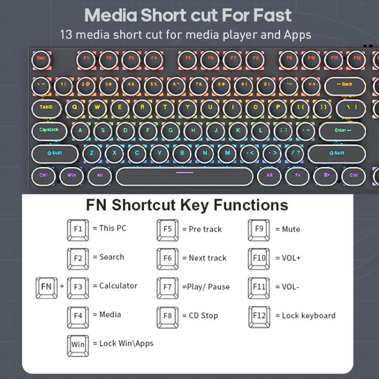 iMICE GK-800 87 Keys USB Wired RGB Round Keycap Mechanical Keyboard(White) - Wired Keyboard by iMICE | Online Shopping UK | buy2fix