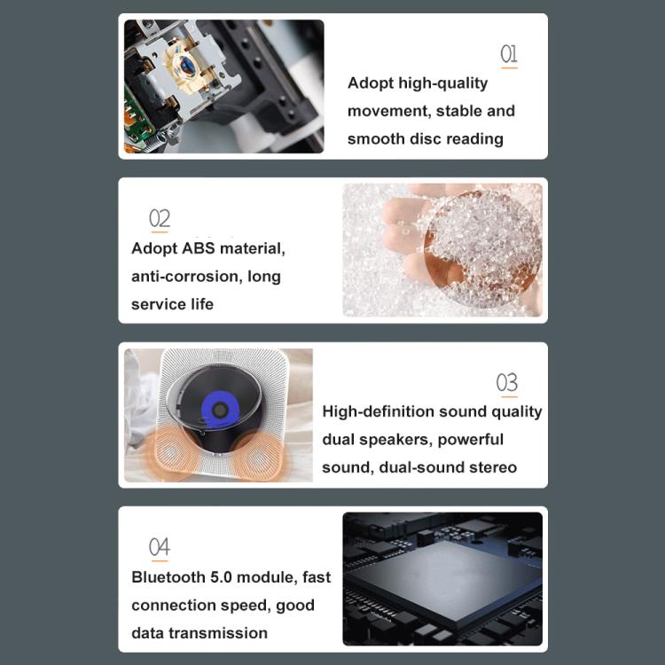 Kecag KC-807 Wall-mounted Home Retro Bluetooth CD Player, Spec: US Plug(White) - DVD & LCD Player by Kecag | Online Shopping UK | buy2fix