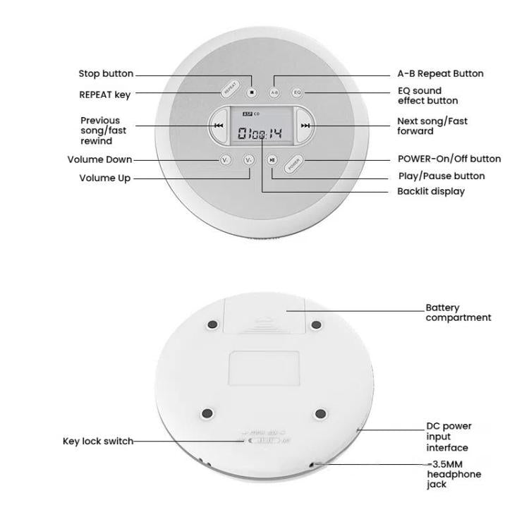 Kecag Mini Portable CD Player Walkman Study and Repeat Retro MP3 Music CD Player(KC-707) - DVD & LCD Player by Kecag | Online Shopping UK | buy2fix
