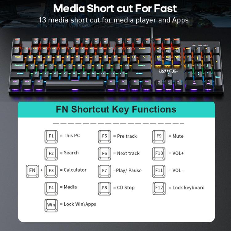 iMICE GK-600 USB Wired RGB Mechanical Metal Gaming Keyboard - Wired Keyboard by iMICE | Online Shopping UK | buy2fix