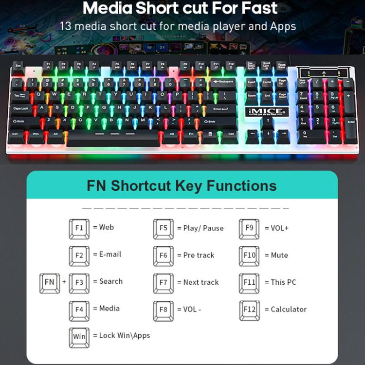 iMICE AN-350 Suspended Keycaps Mechanical Feeling Glowing Wired Gaming Keyboard and Mouse Set(White) - Wired Keyboard by iMICE | Online Shopping UK | buy2fix