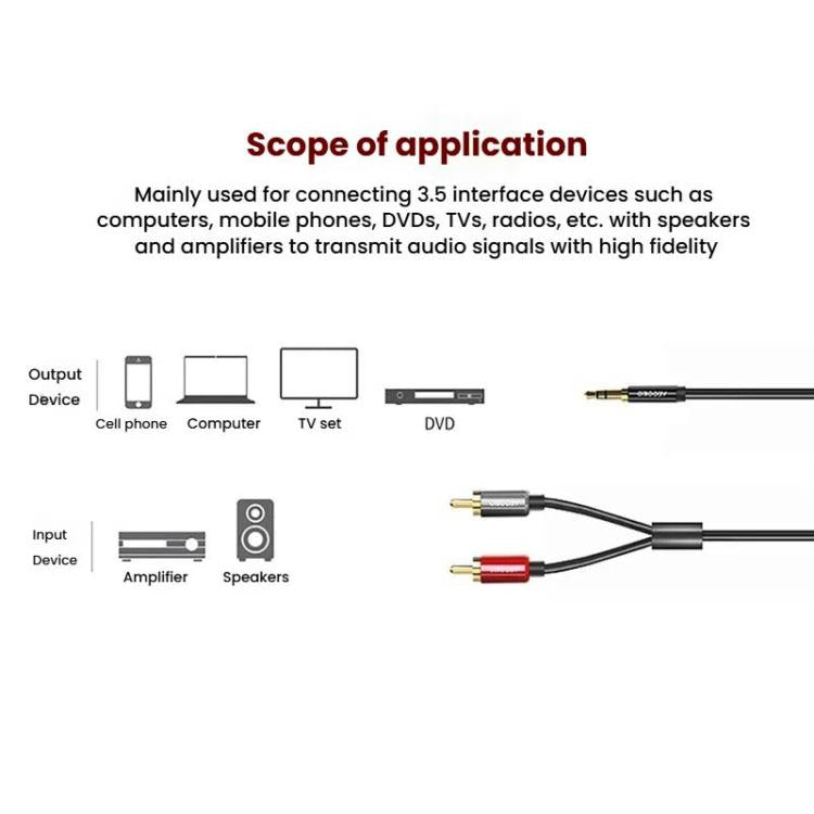 VEGGIEG 3.5mm 3.5 To 2RCA Audio Cable Cell Phone Computer Speaker Connection Cable, Length: 1.5m - RCA Cable by VEGGIEG | Online Shopping UK | buy2fix