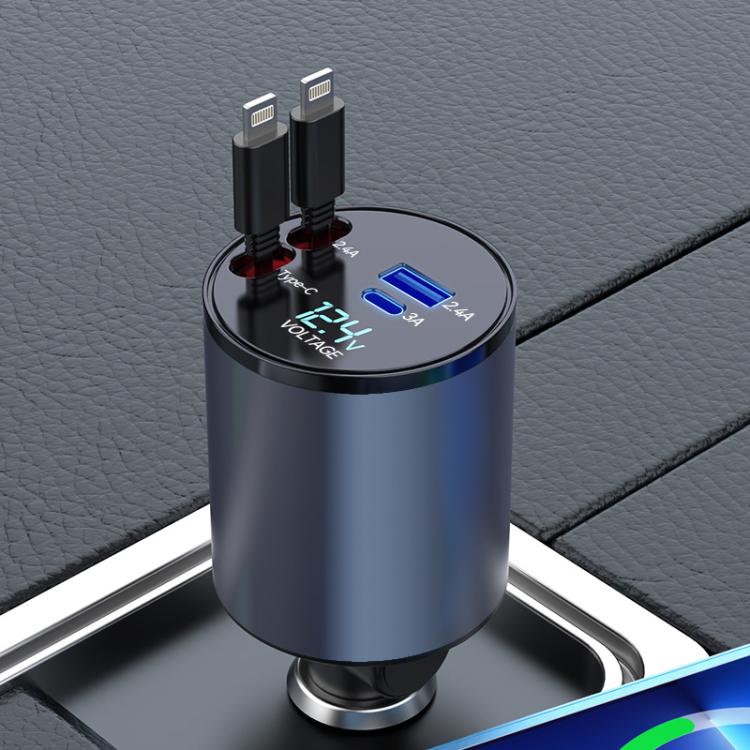 100W Metal Car Retractable Cable Cigarette Lighter Charger, Specification: 8 Pin+8 Pin (2.4A) - Car Charger by buy2fix | Online Shopping UK | buy2fix