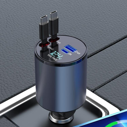 100W Metal Car Retractable Cable Cigarette Lighter Charger, Specification: TYPE-C+TYPE-C (PD+QC) - Car Charger by buy2fix | Online Shopping UK | buy2fix