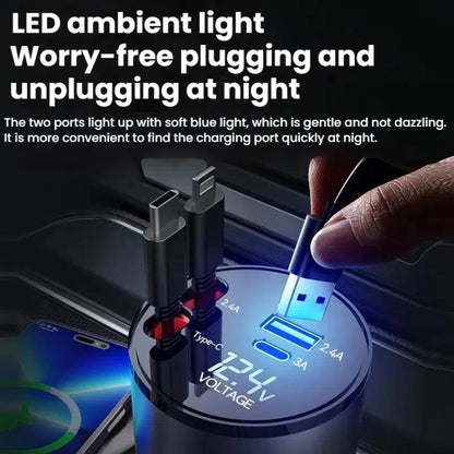 100W Metal Car Retractable Cable Cigarette Lighter Charger, Specification: TYPE-C+TYPE-C (PD+QC) - Car Charger by buy2fix | Online Shopping UK | buy2fix