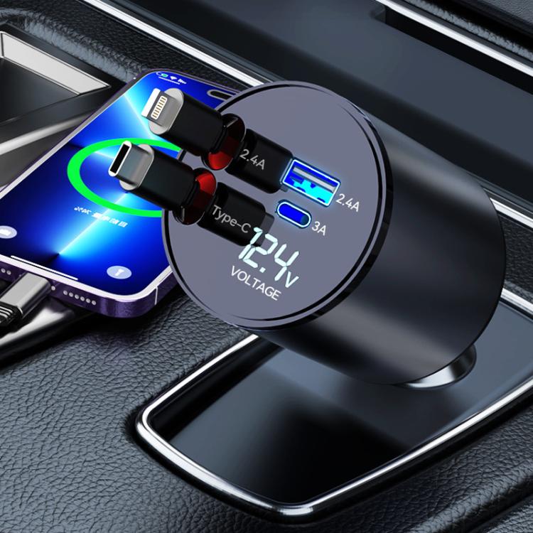 100W Metal Car Retractable Cable Cigarette Lighter Charger, Specification: 8 Pin+8 Pin (2.4A) - Car Charger by buy2fix | Online Shopping UK | buy2fix