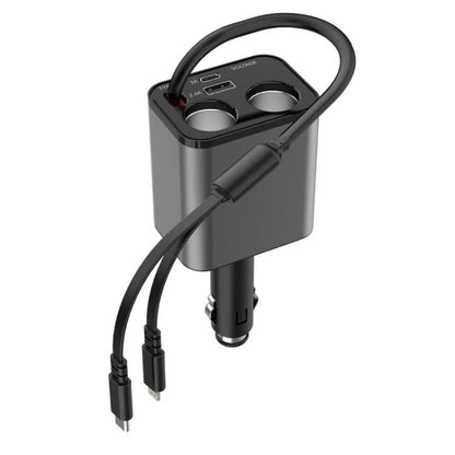 120W 1 To 2 Retractable USB Car Fast Charging Charger With Cigarette Lighter(8 Pin+TYPE-C) - Car Charger by buy2fix | Online Shopping UK | buy2fix