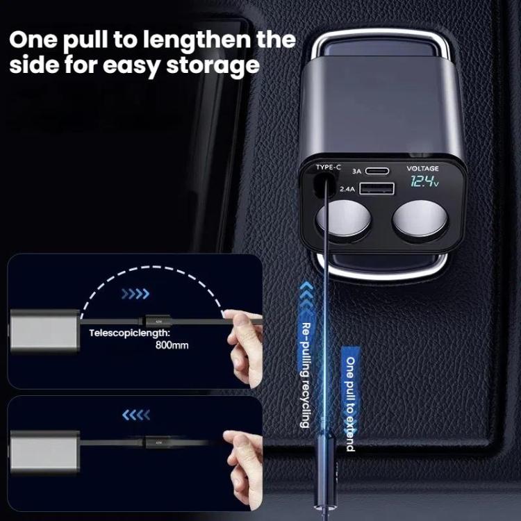 120W 1 To 2 Retractable USB Car Fast Charging Charger With Cigarette Lighter(8 Pin+TYPE-C) - Car Charger by buy2fix | Online Shopping UK | buy2fix