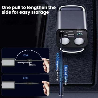 120W 1 To 2 Retractable USB Car Fast Charging Charger With Cigarette Lighter(8 Pin+TYPE-C) - Car Charger by buy2fix | Online Shopping UK | buy2fix