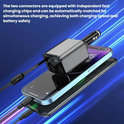 120W 1 To 2 Retractable USB Car Fast Charging Charger With Cigarette Lighter(8 Pin+TYPE-C) - Car Charger by buy2fix | Online Shopping UK | buy2fix