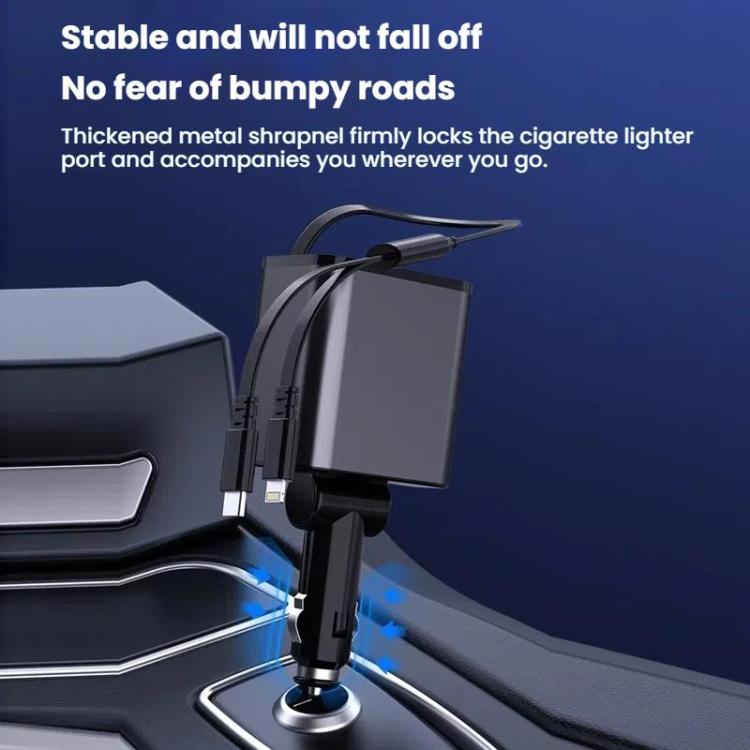 120W 1 To 2 Retractable USB Car Fast Charging Charger With Cigarette Lighter(8 Pin+TYPE-C) - Car Charger by buy2fix | Online Shopping UK | buy2fix