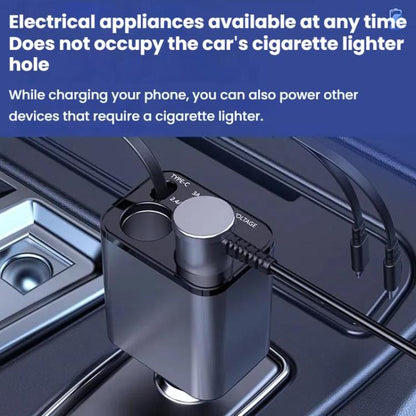 120W 1 To 2 Retractable USB Car Fast Charging Charger With Cigarette Lighter(8 Pin+TYPE-C) - Car Charger by buy2fix | Online Shopping UK | buy2fix