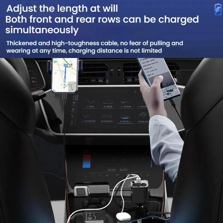 120W 1 To 2 Retractable USB Car Fast Charging Charger With Cigarette Lighter(8 Pin+TYPE-C) - Car Charger by buy2fix | Online Shopping UK | buy2fix