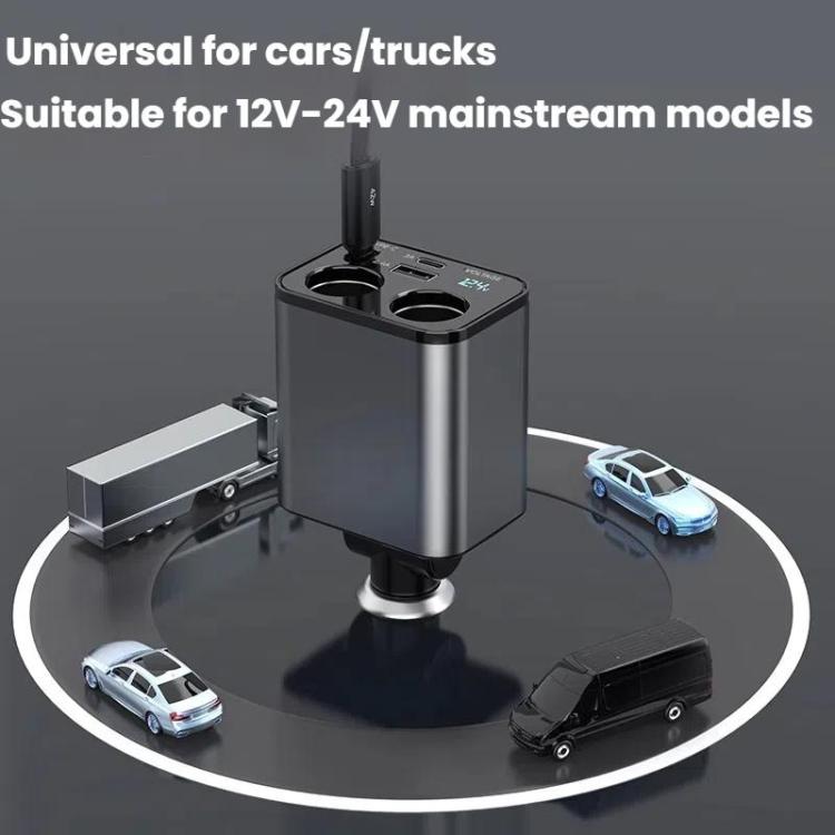 120W 1 To 2 Retractable USB Car Fast Charging Charger With Cigarette Lighter(8 Pin+TYPE-C) - Car Charger by buy2fix | Online Shopping UK | buy2fix