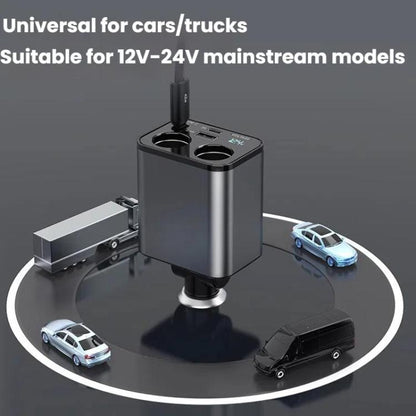 120W 1 To 2 Retractable USB Car Fast Charging Charger With Cigarette Lighter(8 Pin+TYPE-C) - Car Charger by buy2fix | Online Shopping UK | buy2fix