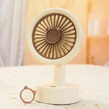 Student USB Small Desktop Fan Replaceable Animal Ears Multi-Speed Lithium Battery Mute Fan, Color: Beige Bear - Electric Fans by buy2fix | Online Shopping UK | buy2fix