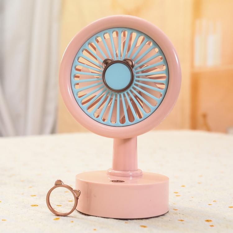 Student USB Small Desktop Fan Replaceable Animal Ears Multi-Speed Lithium Battery Mute Fan, Color: Pink Bear - Electric Fans by buy2fix | Online Shopping UK | buy2fix