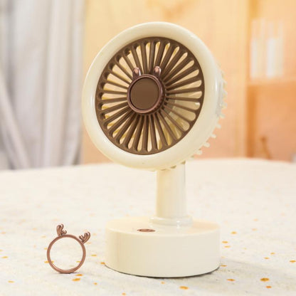Student USB Small Desktop Fan Replaceable Animal Ears Multi-Speed Lithium Battery Mute Fan, Color: Beige Deer - Electric Fans by buy2fix | Online Shopping UK | buy2fix