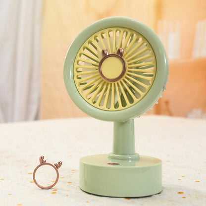 Student USB Small Desktop Fan Replaceable Animal Ears Multi-Speed Lithium Battery Mute Fan, Color: Green Deer - Electric Fans by buy2fix | Online Shopping UK | buy2fix