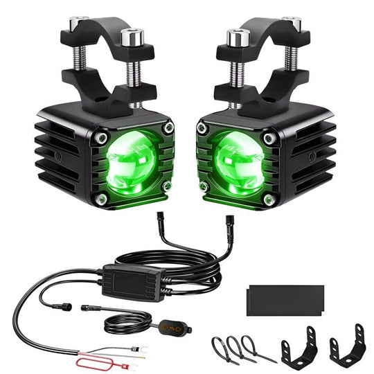 40W Motorcycle Wired Switch Integrated Waterproof Demon Eye Spotlight(Green Light)