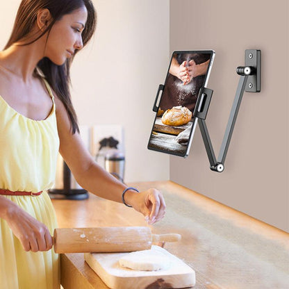 For 4.7-12.9inch Cell Phone Tablet PC Universal Bracket Base 360 Rotation Foldable Wall Mounted Support Holder Clip(Dark Gray) - Shower & Wall Mounts by buy2fix | Online Shopping UK | buy2fix