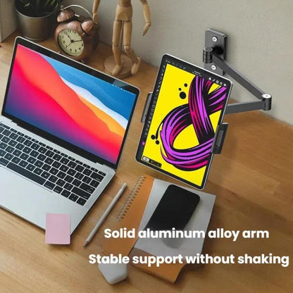 For 4.7-12.9inch Cell Phone Tablet PC Universal Bracket Base 360 Rotation Foldable Wall Mounted Support Holder Clip(Dark Gray) - Shower & Wall Mounts by buy2fix | Online Shopping UK | buy2fix