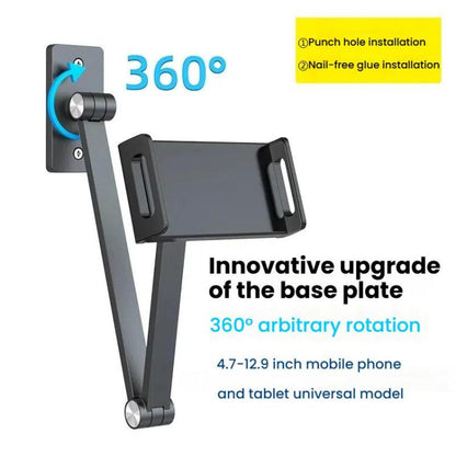 For 4.7-12.9inch Cell Phone Tablet PC Universal Bracket Base 360 Rotation Foldable Wall Mounted Support Holder Clip(White) - Shower & Wall Mounts by buy2fix | Online Shopping UK | buy2fix