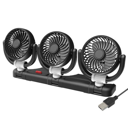F4505 Car Triple-Head Rotatable Fan Auto 3-Way Folding Fan, Style: USB Port 5V - Heating & Fans by buy2fix | Online Shopping UK | buy2fix