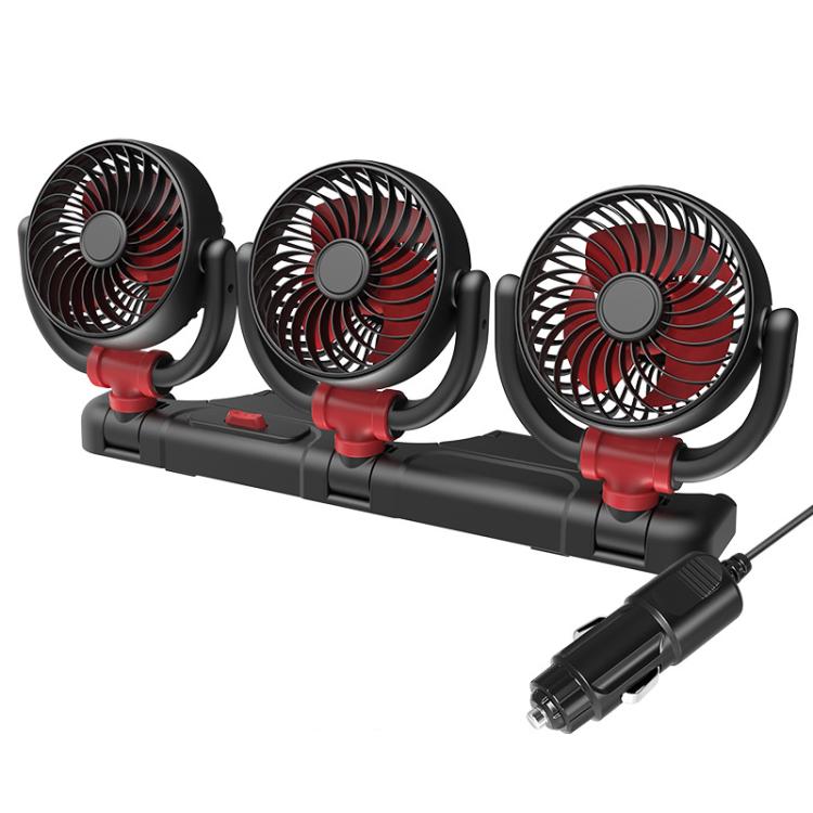 F4505 Car Triple-Head Rotatable Fan Auto 3-Way Folding Fan, Style: Cigarette Lighter Port 24V - Heating & Fans by buy2fix | Online Shopping UK | buy2fix