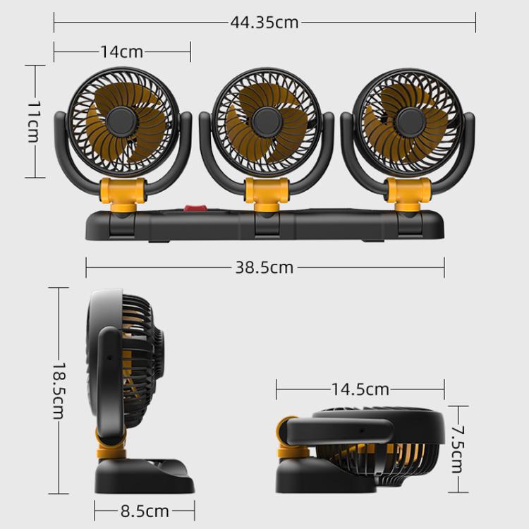 F4505 Car Triple-Head Rotatable Fan Auto 3-Way Folding Fan, Style: USB Port 5V - Heating & Fans by buy2fix | Online Shopping UK | buy2fix