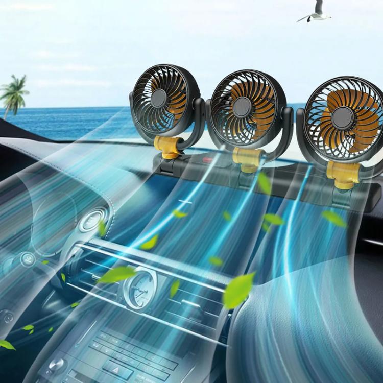 F4505 Car Triple-Head Rotatable Fan Auto 3-Way Folding Fan, Style: Cigarette Lighter Port 24V - Heating & Fans by buy2fix | Online Shopping UK | buy2fix