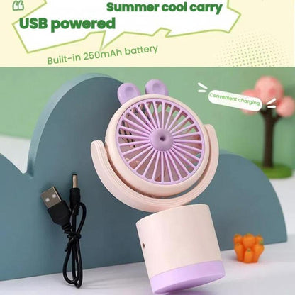 Cartoon Rabbit Desktop Fan USB Charging Handheld Fan Up And Down Adjustable Wind Direction(Pink) - Electric Fans by buy2fix | Online Shopping UK | buy2fix