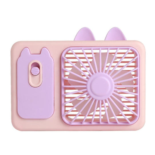 Cute Cartoon Kitten Camera Handheld Large Wind Rechargeable Fan With Stand Desktop Fan(Purple)