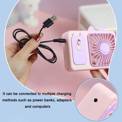 Cute Cartoon Kitten Camera Handheld Large Wind Rechargeable Fan With Stand Desktop Fan(Pink) - Electric Fans by buy2fix | Online Shopping UK | buy2fix