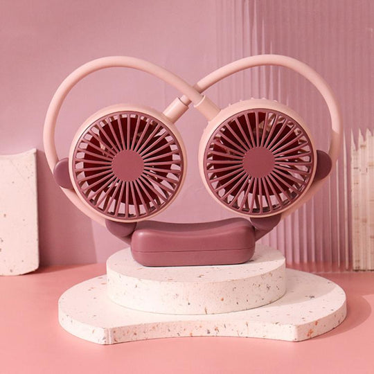 Outdoor Folding Mini Neck Fan Portable USB Rechargeable Summer Gift Fan, Color: Bear Pink Purple