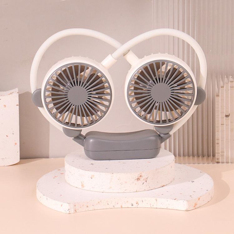 Outdoor Folding Mini Neck Fan Portable USB Rechargeable Summer Gift Fan, Color: Bear Gray White - Electric Fans by buy2fix | Online Shopping UK | buy2fix