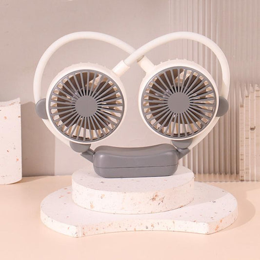 Outdoor Folding Mini Neck Fan Portable USB Rechargeable Summer Gift Fan, Color: Bear Gray White - Electric Fans by buy2fix | Online Shopping UK | buy2fix