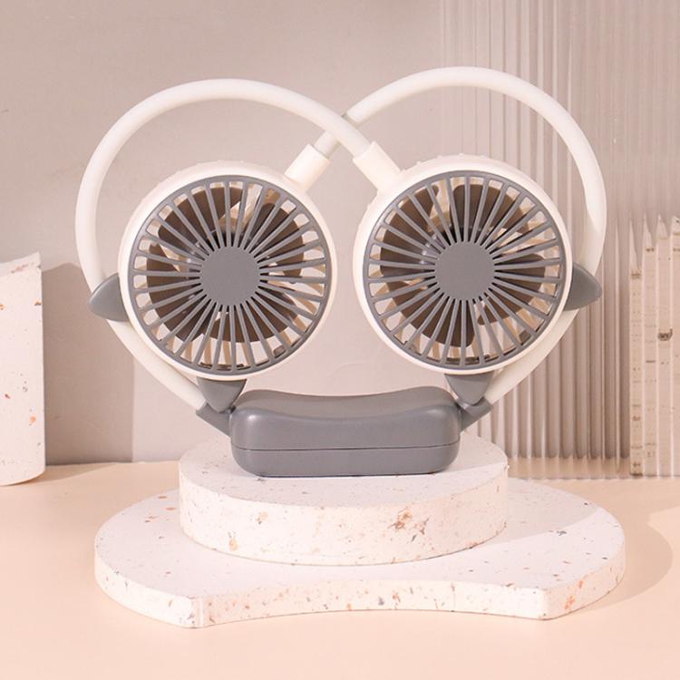 Outdoor Folding Mini Neck Fan Portable USB Rechargeable Summer Gift Fan, Color: Cat Ears Gray White - Electric Fans by buy2fix | Online Shopping UK | buy2fix