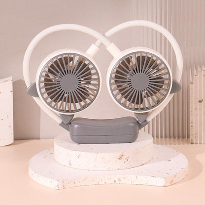 Outdoor Folding Mini Neck Fan Portable USB Rechargeable Summer Gift Fan, Color: Cat Ears Gray White - Electric Fans by buy2fix | Online Shopping UK | buy2fix
