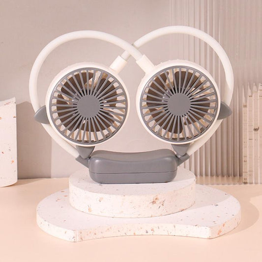 Outdoor Folding Mini Neck Fan Portable USB Rechargeable Summer Gift Fan, Color: Cat Ears Gray White - Electric Fans by buy2fix | Online Shopping UK | buy2fix