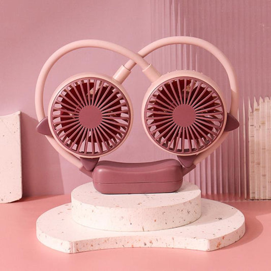 Outdoor Folding Mini Neck Fan Portable USB Rechargeable Summer Gift Fan, Color: Cat Ears Pink Purple - Electric Fans by buy2fix | Online Shopping UK | buy2fix