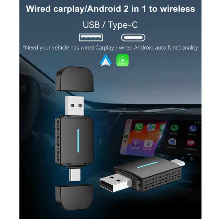 Car Wired Dual-port CarPlay/Android 2 in 1 Converts To Wireless Box - Bluetooth Adapters by buy2fix | Online Shopping UK | buy2fix