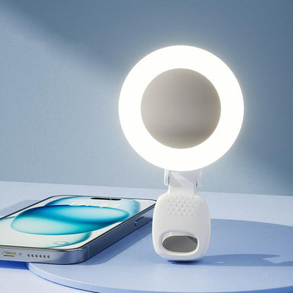 Clip-On Selfie Ring Light with Mirror Rechargeable Portable Makeup Light 3 Adjustable Color Temperatures(White) - Selfie Light by buy2fix | Online Shopping UK | buy2fix