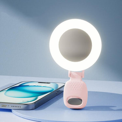 Clip-On Selfie Ring Light with Mirror Rechargeable Portable Makeup Light 3 Adjustable Color Temperatures(Pink) - Selfie Light by buy2fix | Online Shopping UK | buy2fix